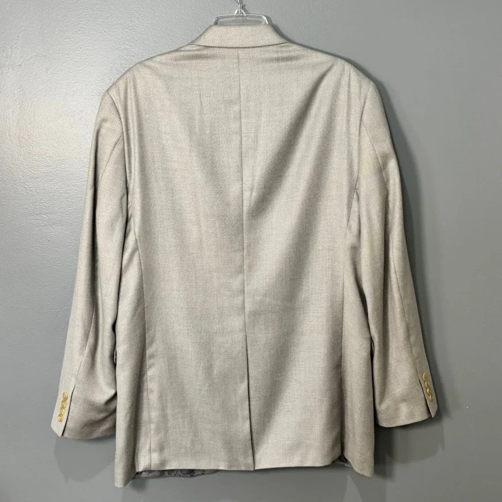Chaps Blazer Men 42L Tan Linen Blend Sport Coat Classic Two Button Formal Preppy